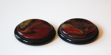 Vintage Black Red and Gold Swirled Acrylic Cabochons 30mm cab639A