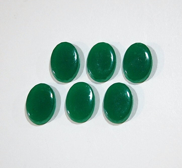 Vintage Jade Green Glass Cabochons 14x10mm cab577J