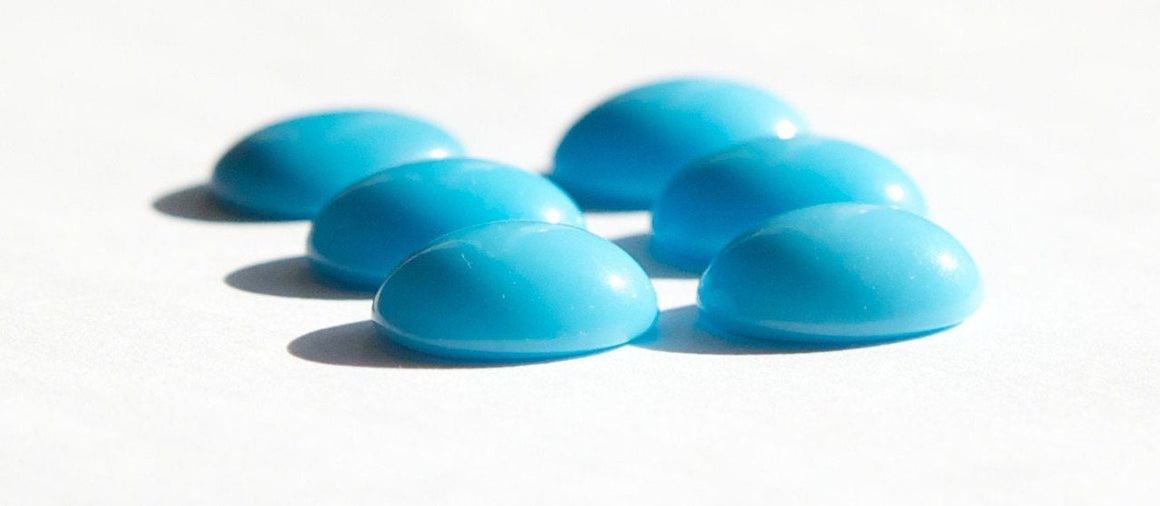 Vintage Turquoise Blue Glass Cabochons 14x10mm cab577K