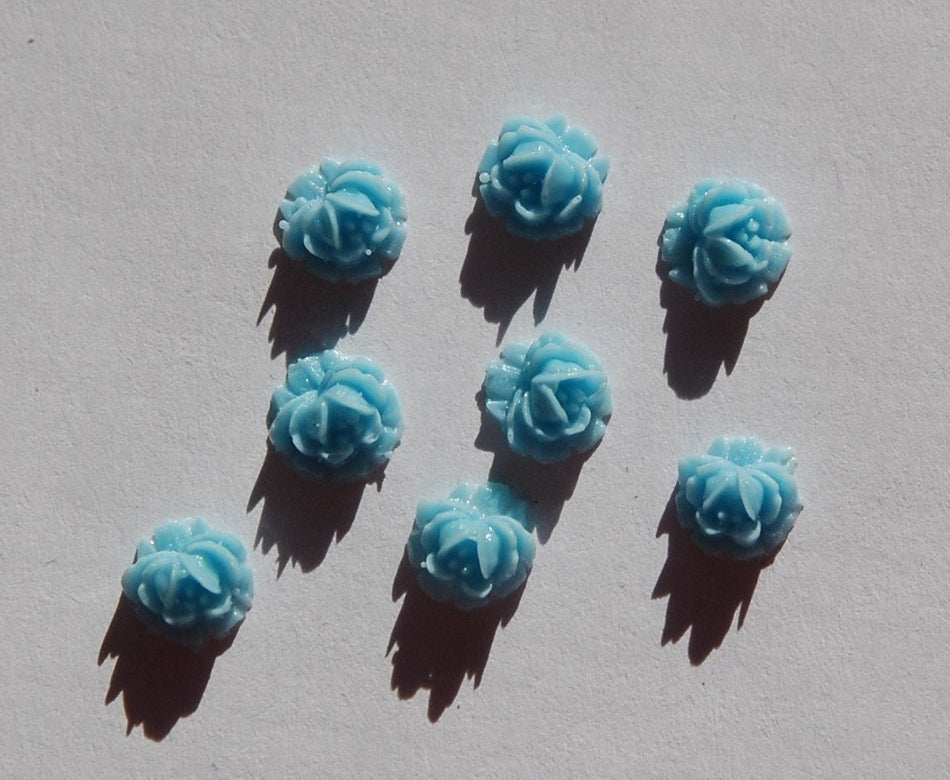 Vintage Style Blue Etched Flower Cabochon 6.5mm (8) cab567E