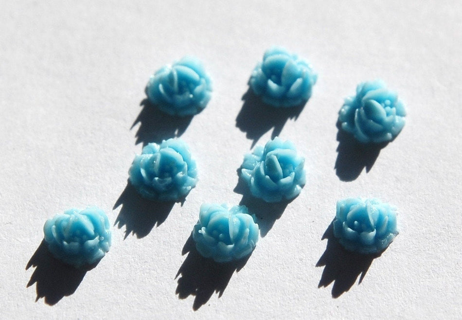Vintage Style Blue Etched Flower Cabochon 6.5mm (8) cab567E