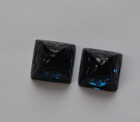 12mm Montana Blue Glass Etched Pyramid Cabochons (2) cab580B
