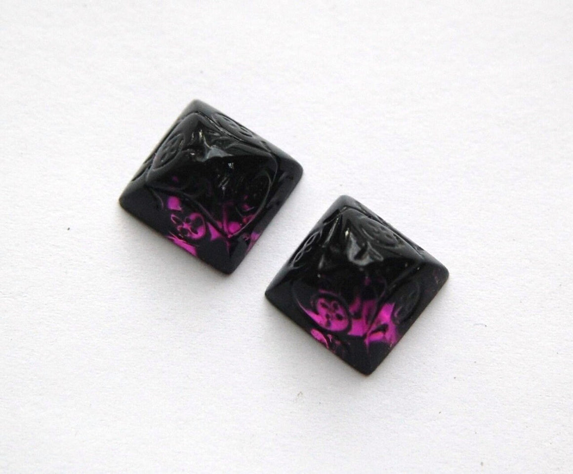 12mm Amethyst Glass Etched Pyramid Cabochons (2) cab580D