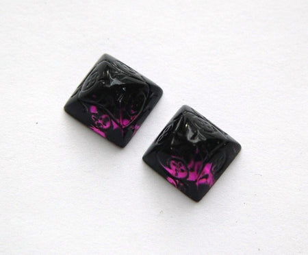 12mm Amethyst Glass Etched Pyramid Cabochons (2) cab580D