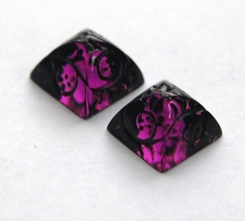 12mm Amethyst Glass Etched Pyramid Cabochons (2) cab580D