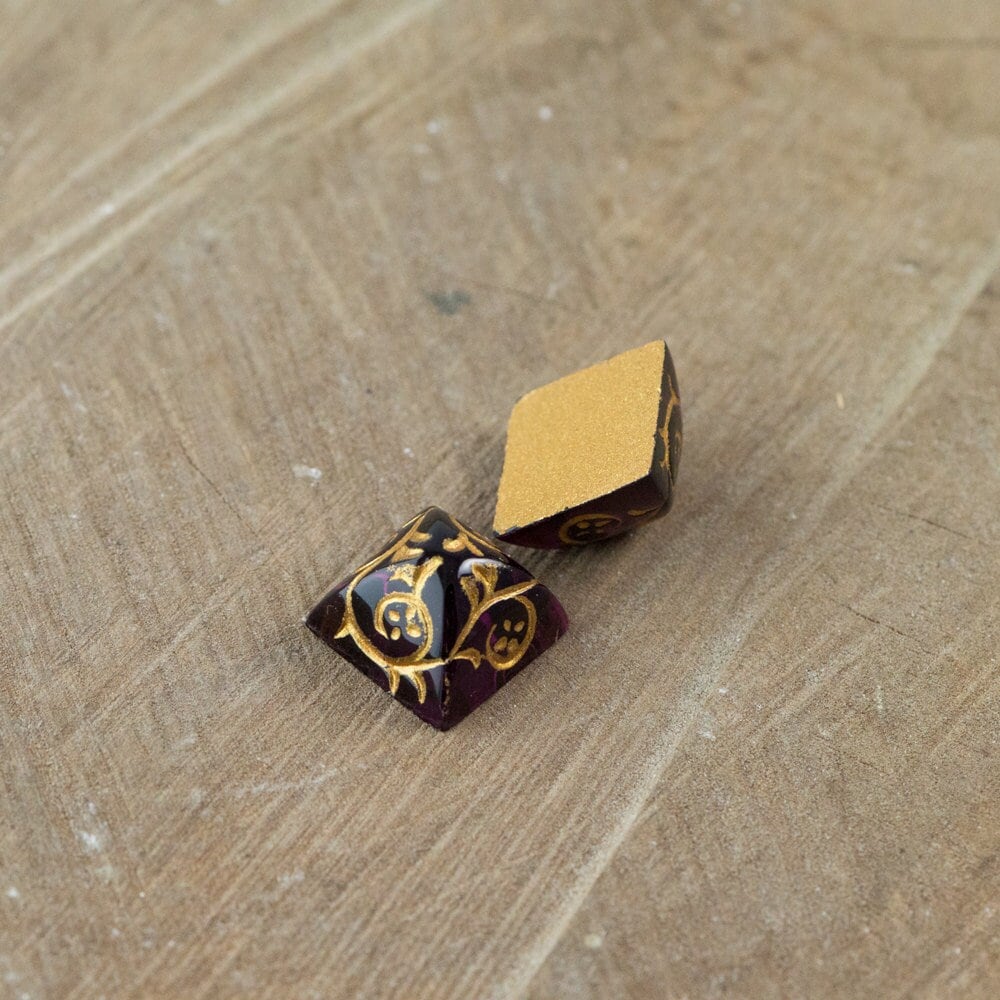 12mm Amethyst Glass with Gold Etched Pyramid Cabochons (2) cab580E
