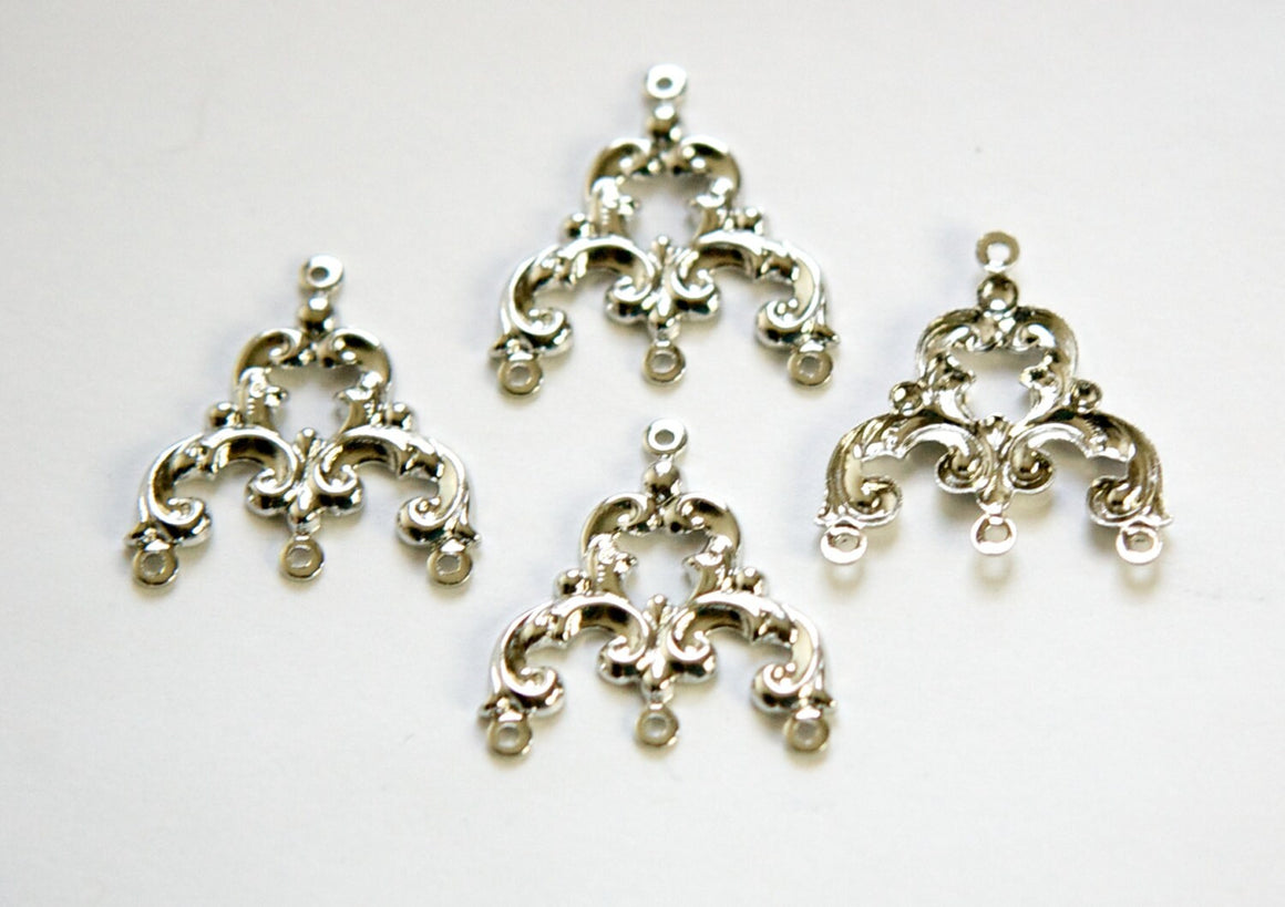 4 Loop Silver Plated Brass Scrolled Chandelier Pendant Findings 23x22mm (4) mtl084A