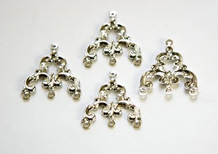 4 Loop Silver Plated Brass Scrolled Chandelier Pendant Findings 23x22mm (4) mtl084A