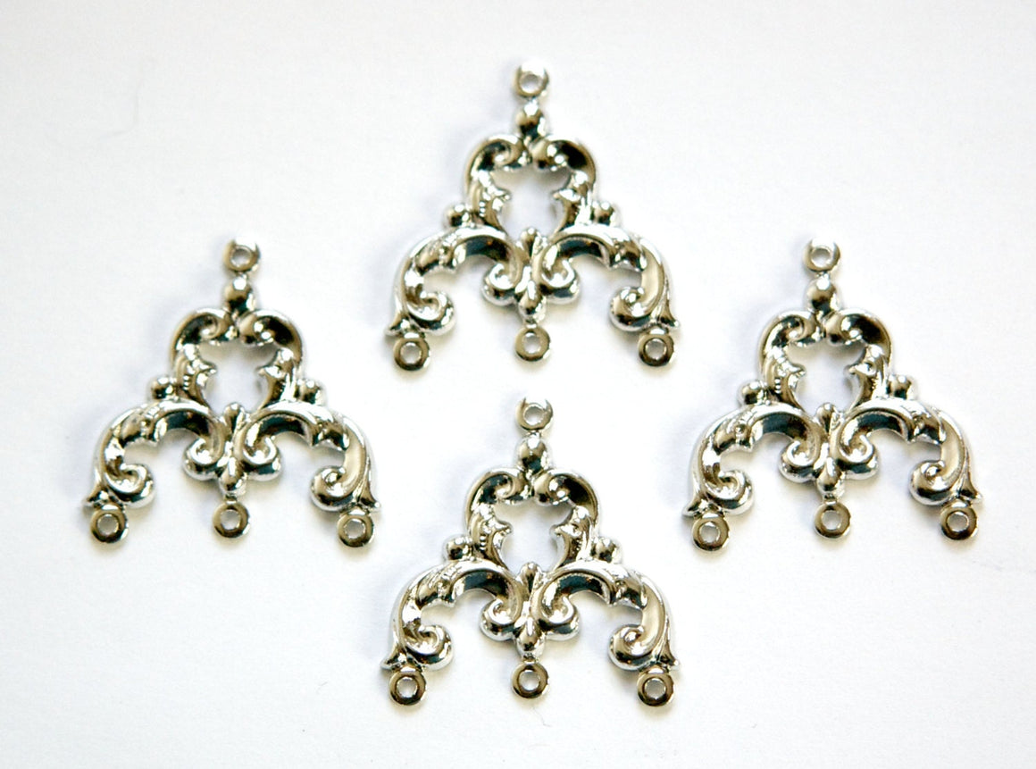 4 Loop Silver Plated Brass Scrolled Chandelier Pendant Findings 23x22mm (4) mtl084A
