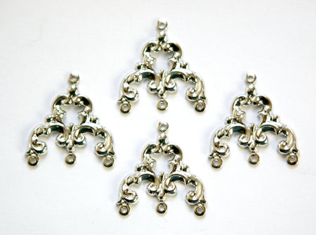 4 Loop Silver Plated Brass Scrolled Chandelier Pendant Findings 23x22mm (4) mtl084A