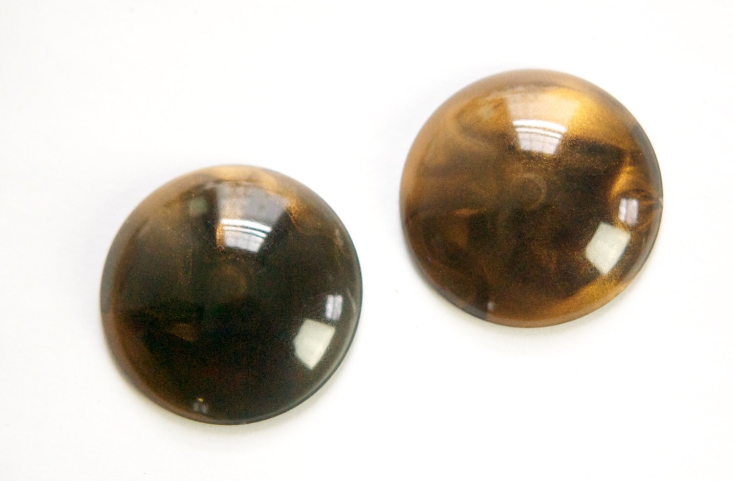 Vintage Acrylic Smokey Brown with Silky Golden Swirls Cabochons 29mm (2) cab249B
