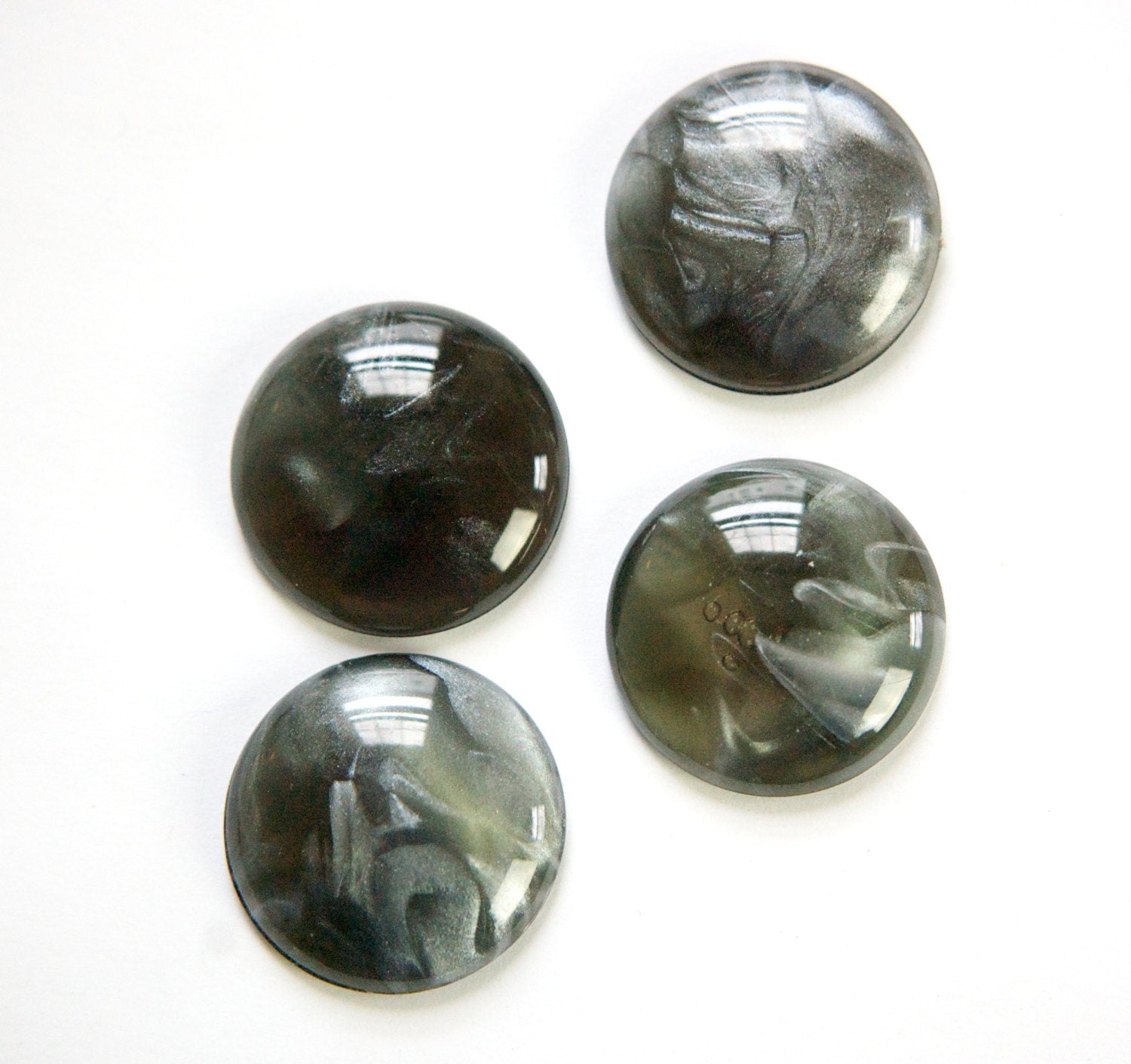 Vintage Acrylic Smokey Jet with Silky Grey Swirls Cabochons (4) cab249E