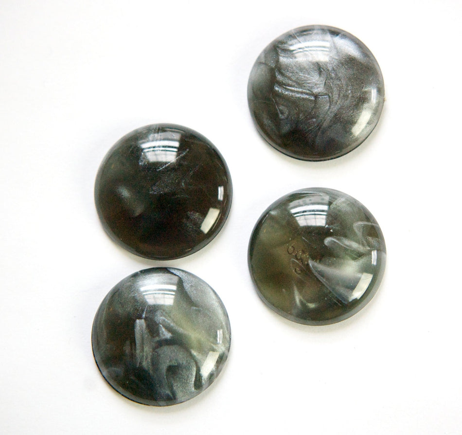 Vintage Acrylic Smokey Jet with Silky Grey Swirls Cabochons (4) cab249E