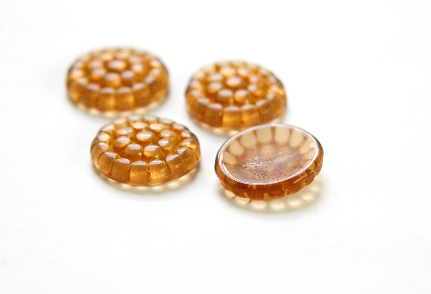 Vintage Earthy Brown Wash on Clear Glass Bumpy Cabochons 18mm (4) cab839A