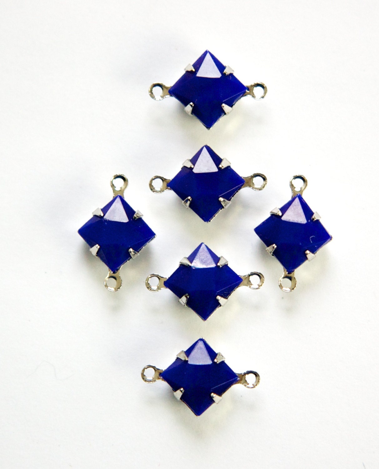 Opaque Blue Faceted Square Glass Stones 2 Loop Silver Setting 8mm squ008G2