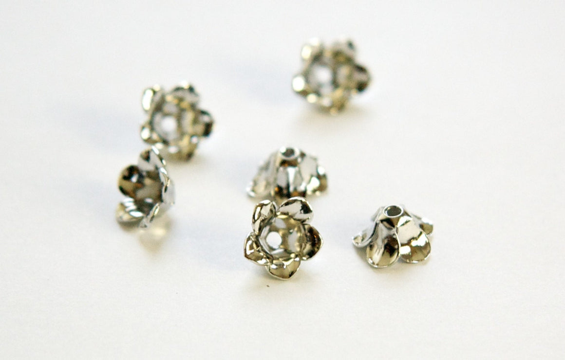 Silver Plated Flower Bud Bead Cap Finding (6) mtl303E