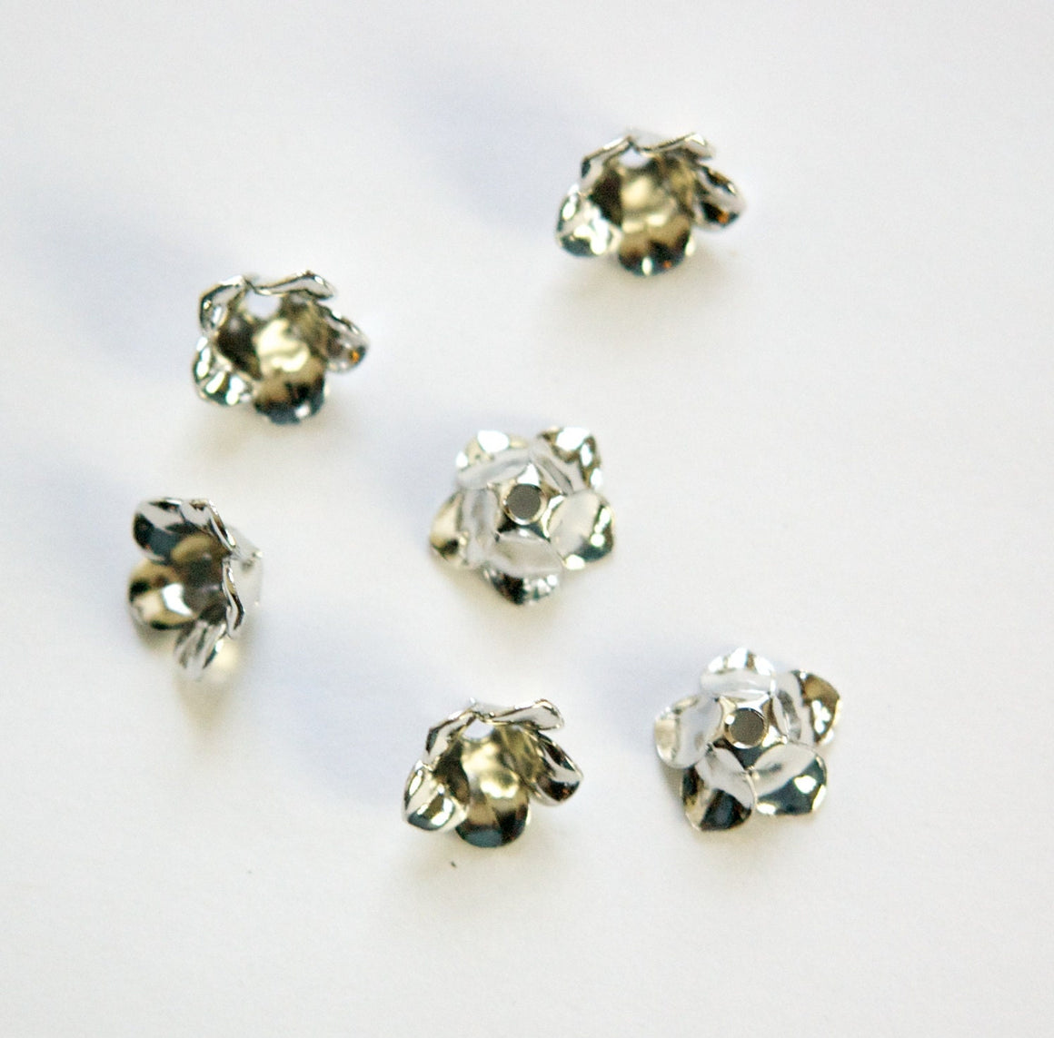 Silver Plated Flower Bud Bead Cap Finding (6) mtl303E