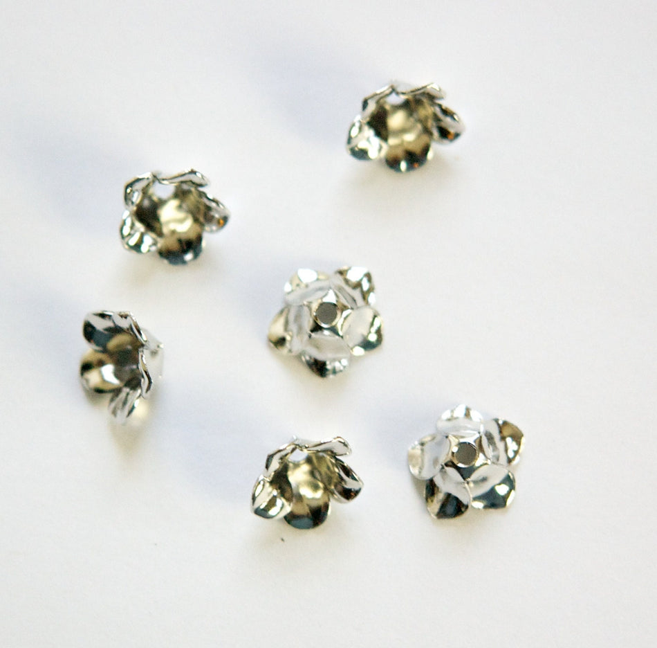 Silver Plated Flower Bud Bead Cap Finding (6) mtl303E