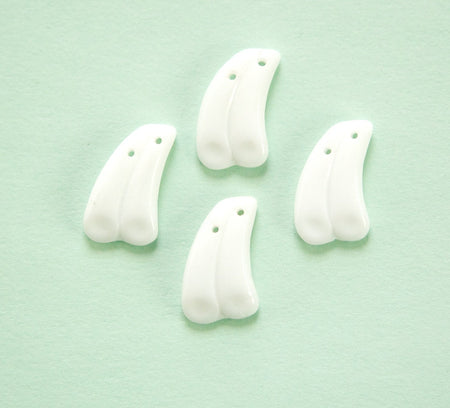 Vintage German White 2 hole Comma Glass Bead Charm Pendant (12) grm052H