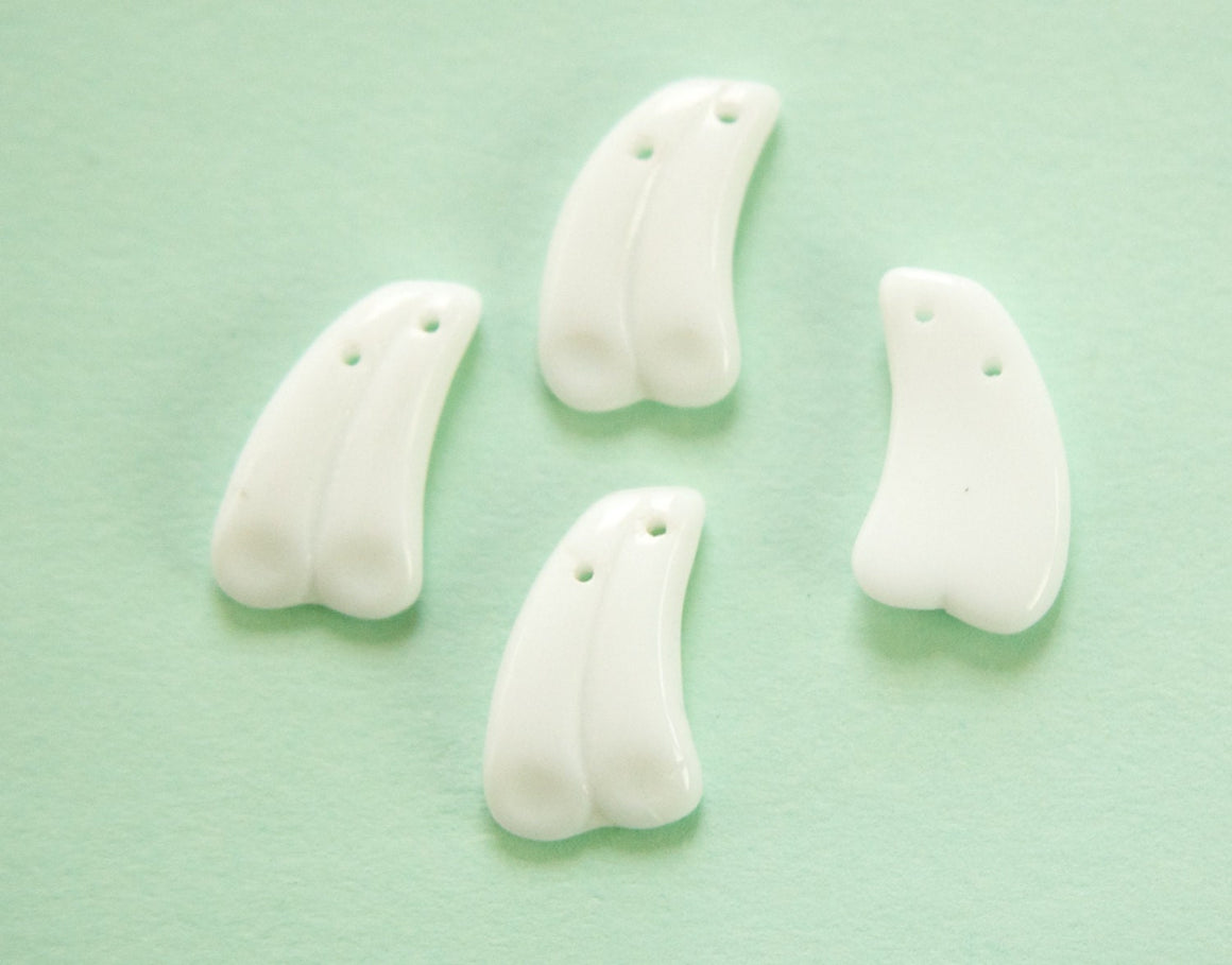 Vintage German White 2 hole Comma Glass Bead Charm Pendant (12) grm052H