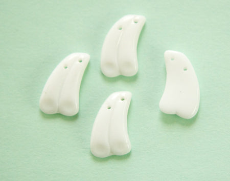 Vintage German White 2 hole Comma Glass Bead Charm Pendant (12) grm052H