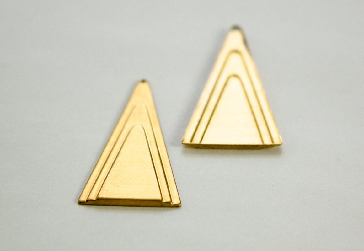 1 Top Hole Raw Brass Large Layered Deco Triangle Pendant 46x24mm (6) mtl200C