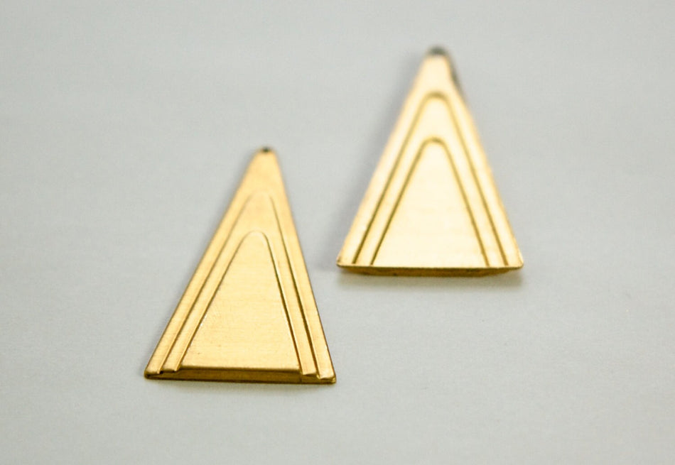 1 Top Hole Raw Brass Large Layered Deco Triangle Pendant 46x24mm (6) mtl200C
