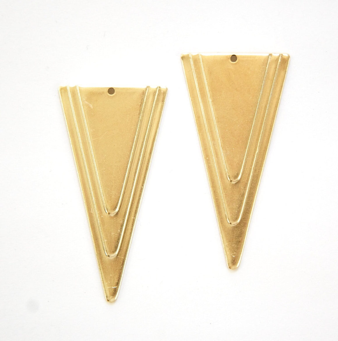 1 Bottom Hole Raw Brass Large Layered Deco Triangle Pendant (6) mtl200D