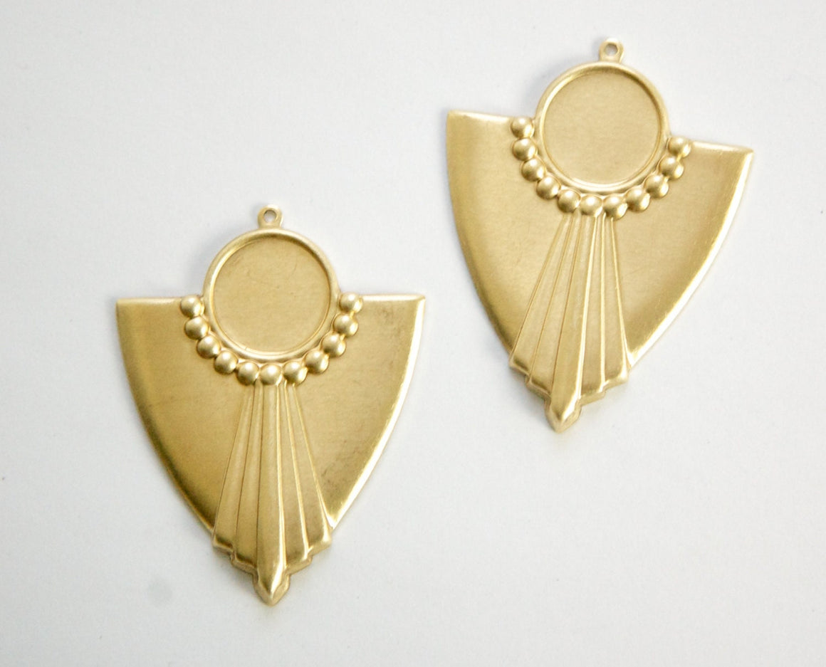 1 loop Raw Brass Deco Swag Shield Pendant with 13mm Setting (4) pnd022E