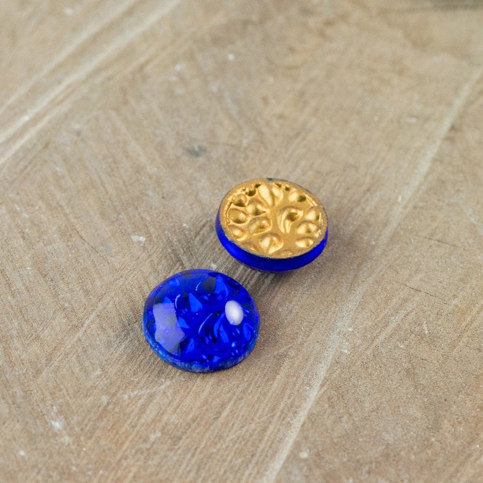 Vintage Sapphire Blue Textured Back Glass Cabochons 15mm (2) cab559A