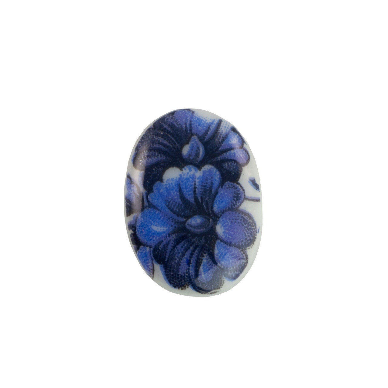 18x13mm Blue Flower Glass Oval Cabochons (2)