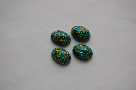 Blue Glass Cabochons with Rainbow Foil Inclusions 18x13mm (4) cab508A