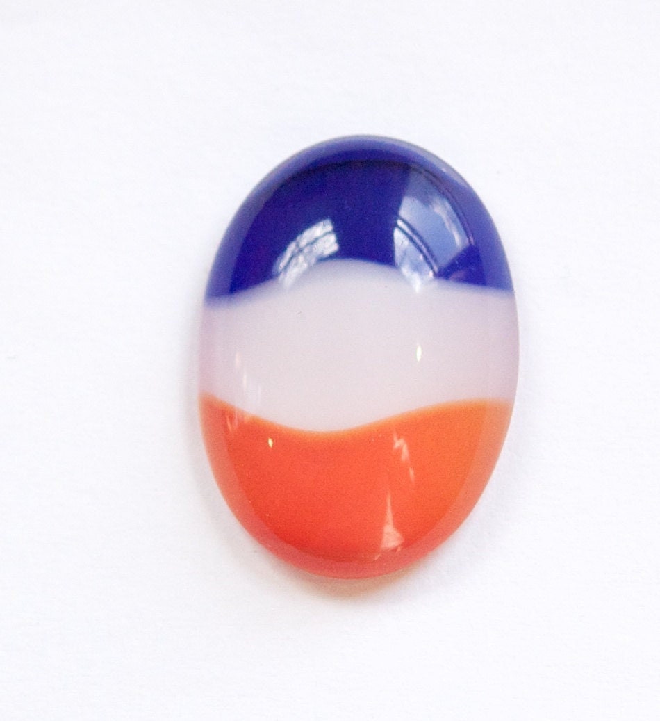 Vintage Blue White and Reddish Orange Glass Cabochon 25x18mm (1) cab602