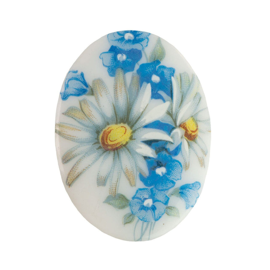 40x30mm Daisy Flower on Blue Glass Oval Cabochon (1)
