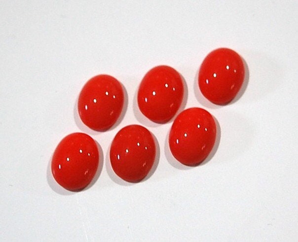 Vintage Coral Glass Cabochons 10mm x 8mm (6) cab576JJ