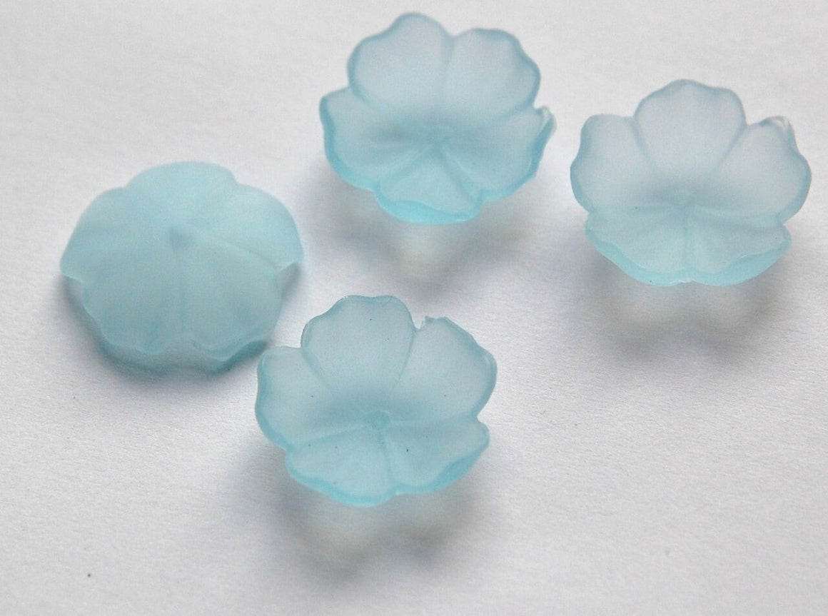 Vintage Matte Blue Lucite Cupped Flower Cabochon Finding (4) cab621B