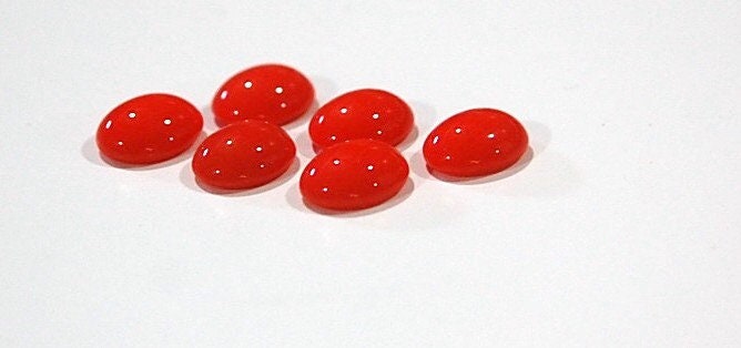 Vintage Coral Glass Cabochons 10mm x 8mm (6) cab576JJ