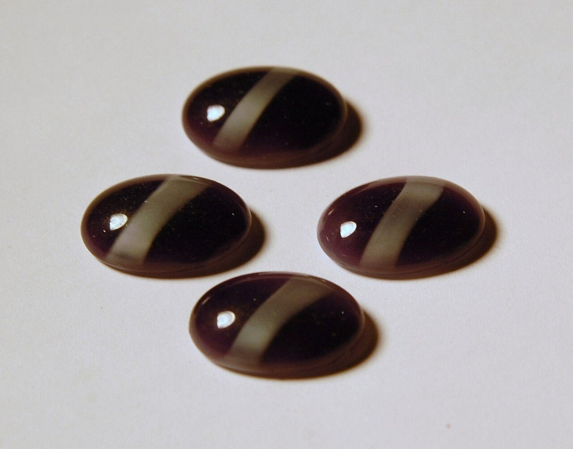 Vintage Purple and White Moonglow Stripe Glass Cabochons cab523B