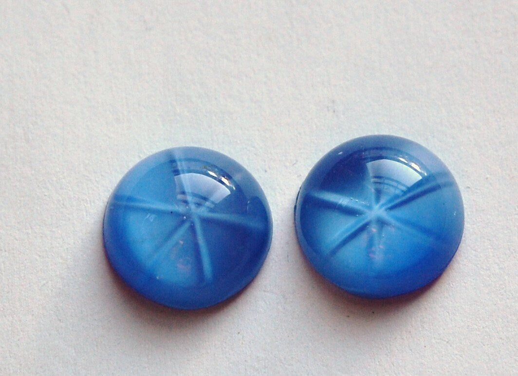 Vintage Blue Moonglow Glass Star Cabochons 15mm (2) cab699C