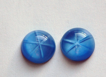 Vintage Blue Moonglow Glass Star Cabochons 15mm (2) cab699C