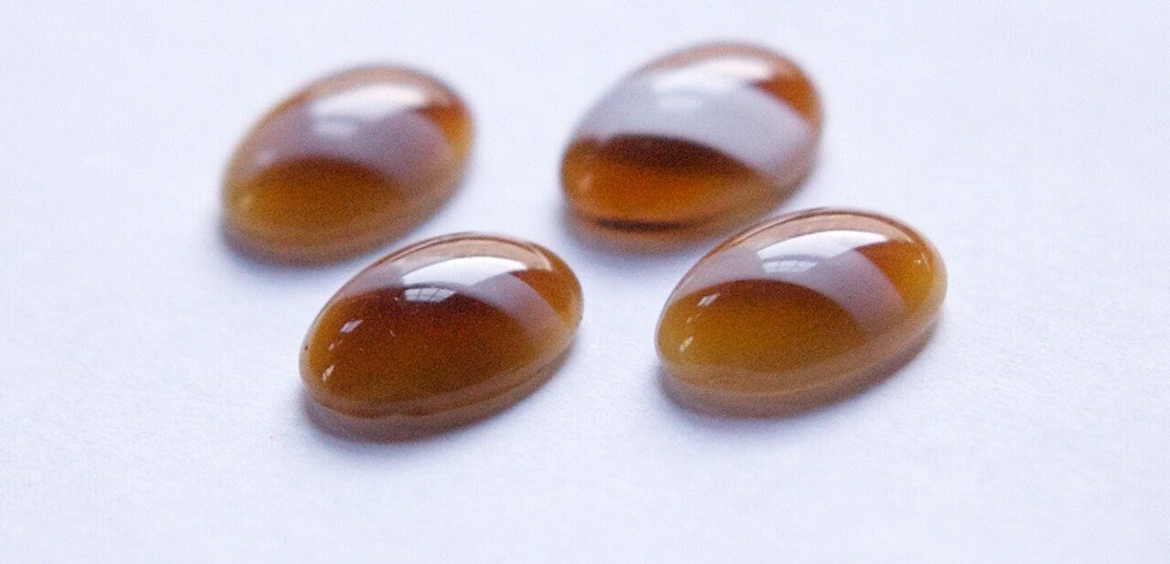 Vintage Brown Glass Cabochons with Moonglow Stripe 14x10mm cab673A