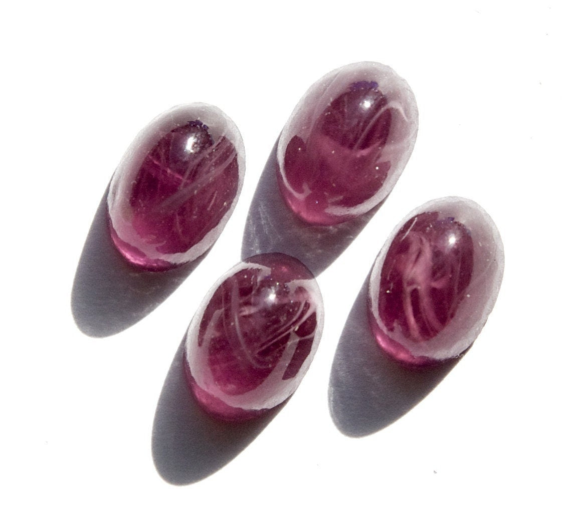 Vintage Purple and White Swirled Glass Cabochons 14x10mm cab577Q