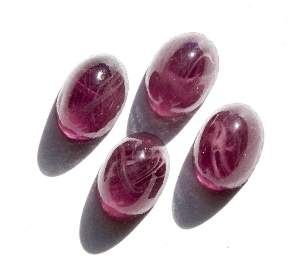 Vintage Purple and White Swirled Glass Cabochons 14x10mm cab577Q