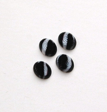Vintage Black Purple with White Glass Cabochons 10mm x 8mm (6) cab576D