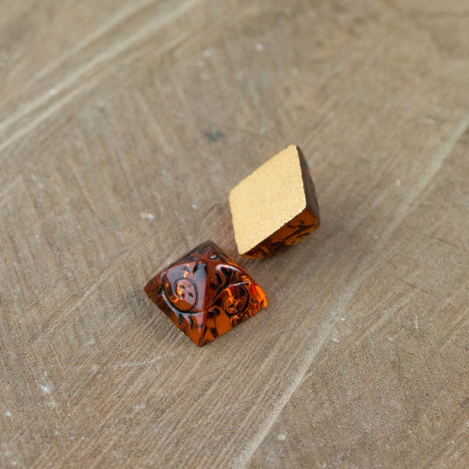 12mm Topaz Glass with Black Etched Pyramid Cabochons (2) cab580F