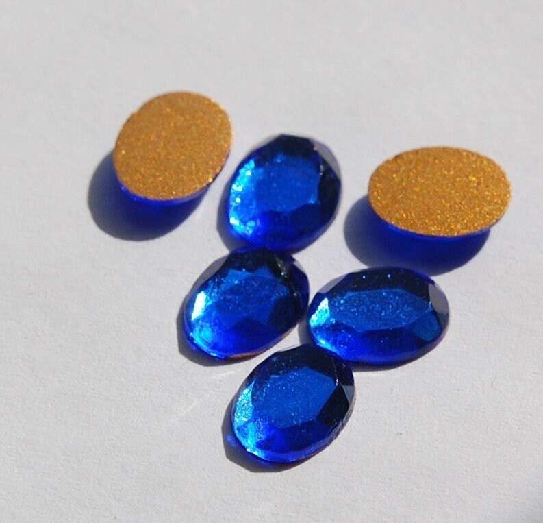Vintage Sapphire Blue Faceted Glass Cabochons 8mm x 6mm cab575A