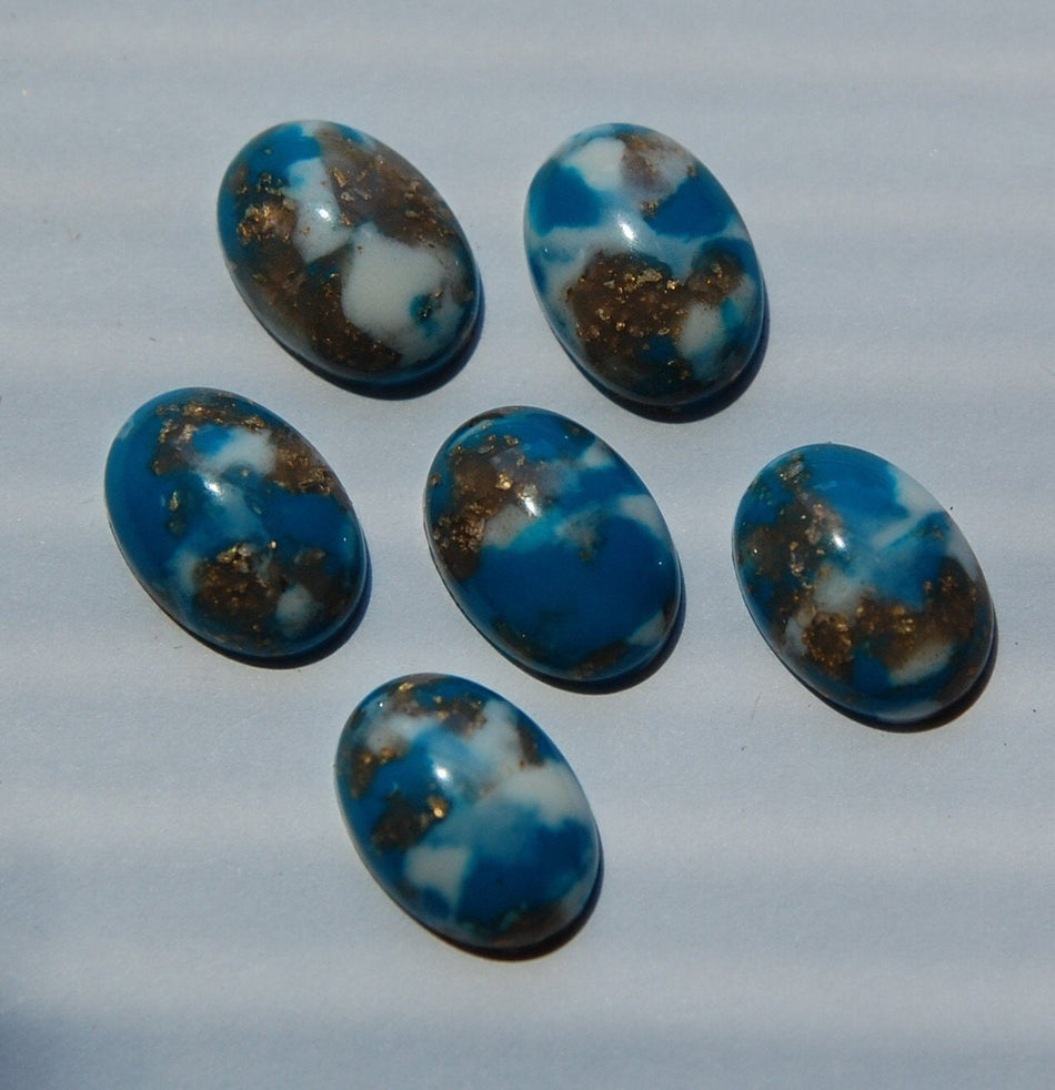 Vintage Acrylic Blue White Gold Cabochons 14x10mm cab676A