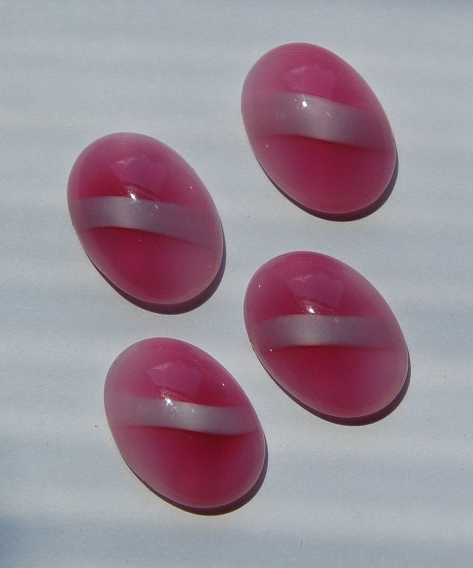 Vintage Pink and White Moonglow Stripe Glass Cabochons (4) cab523C