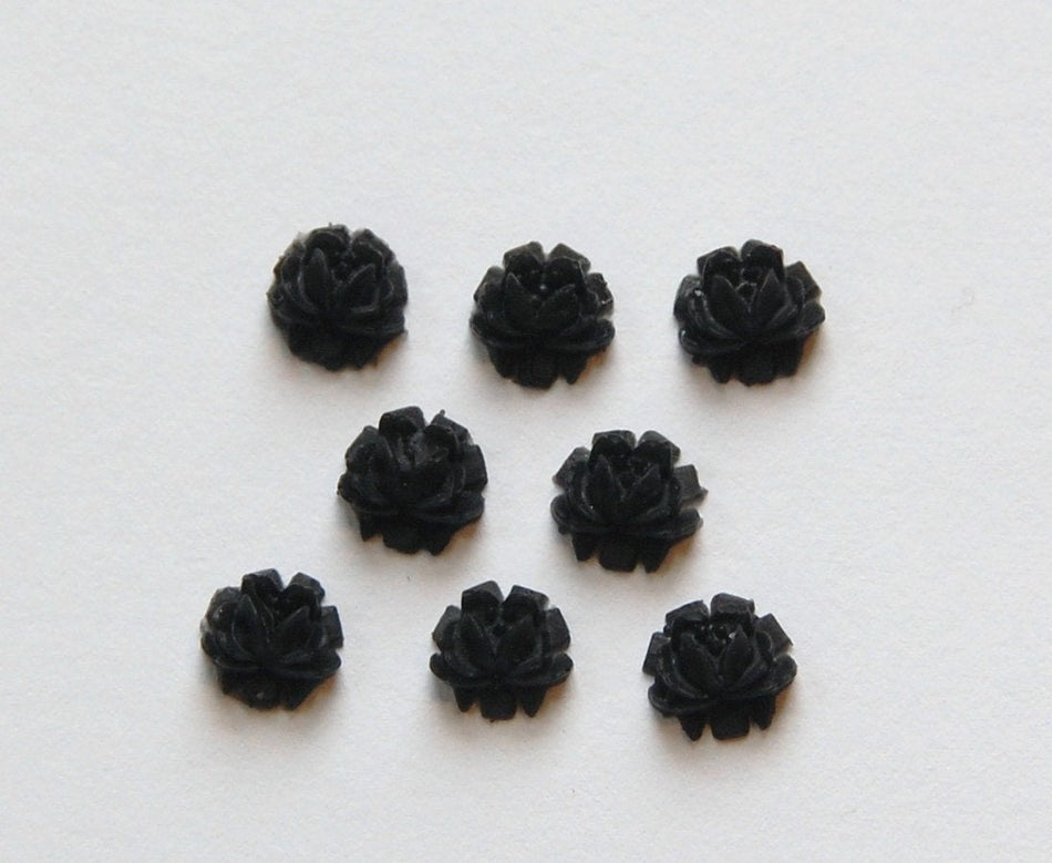 Vintage Style Black Etched Flower Cabochon 6.5mm (8) cab567C
