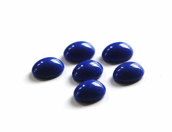Vintage Blue Glass Cabochons 10x8mm (6) cab576LL
